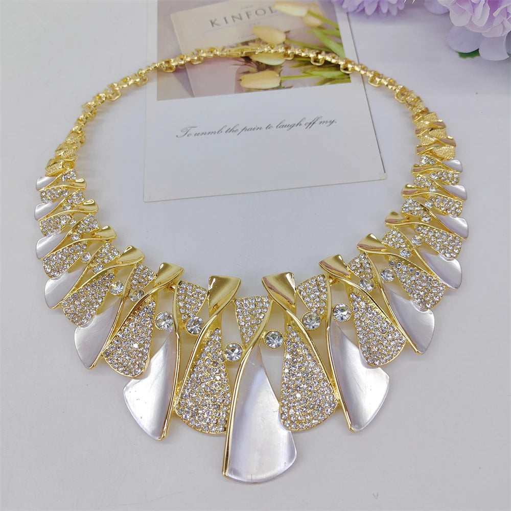 Fashion Luxury Jewelry Set High Quality Gorgeous Two Tone Design For Women Bridal Wedding Engagement Jewelry Italian