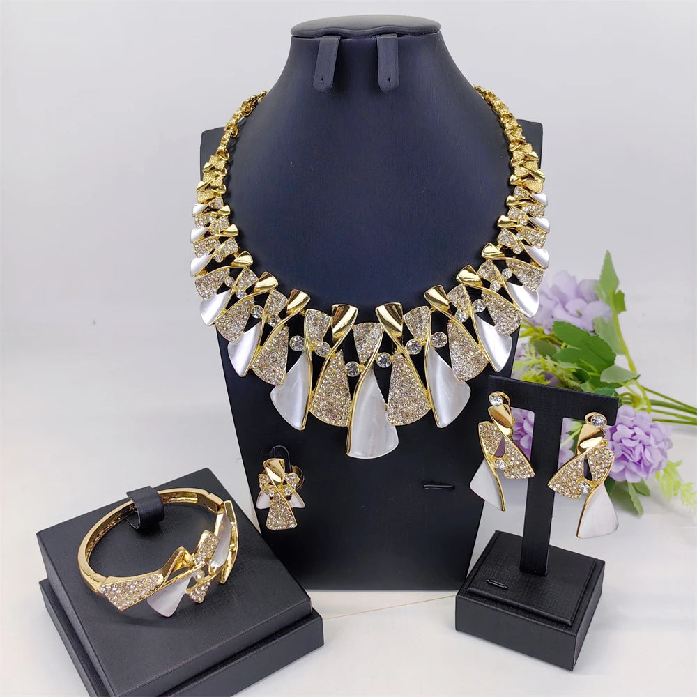 Fashion Luxury Jewelry Set High Quality Gorgeous Two Tone Design For Women Bridal Wedding Engagement Jewelry Italian