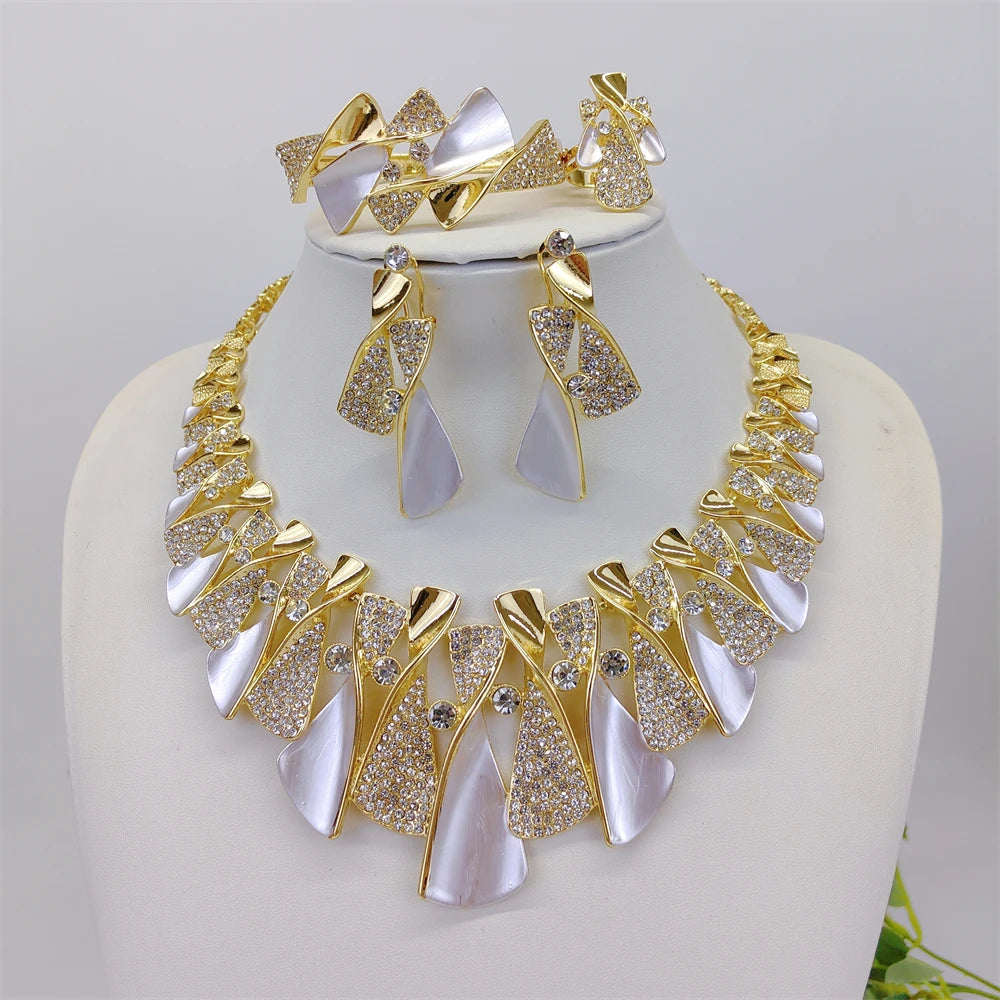 Fashion Luxury Jewelry Set High Quality Gorgeous Two Tone Design For Women Bridal Wedding Engagement Jewelry Italian