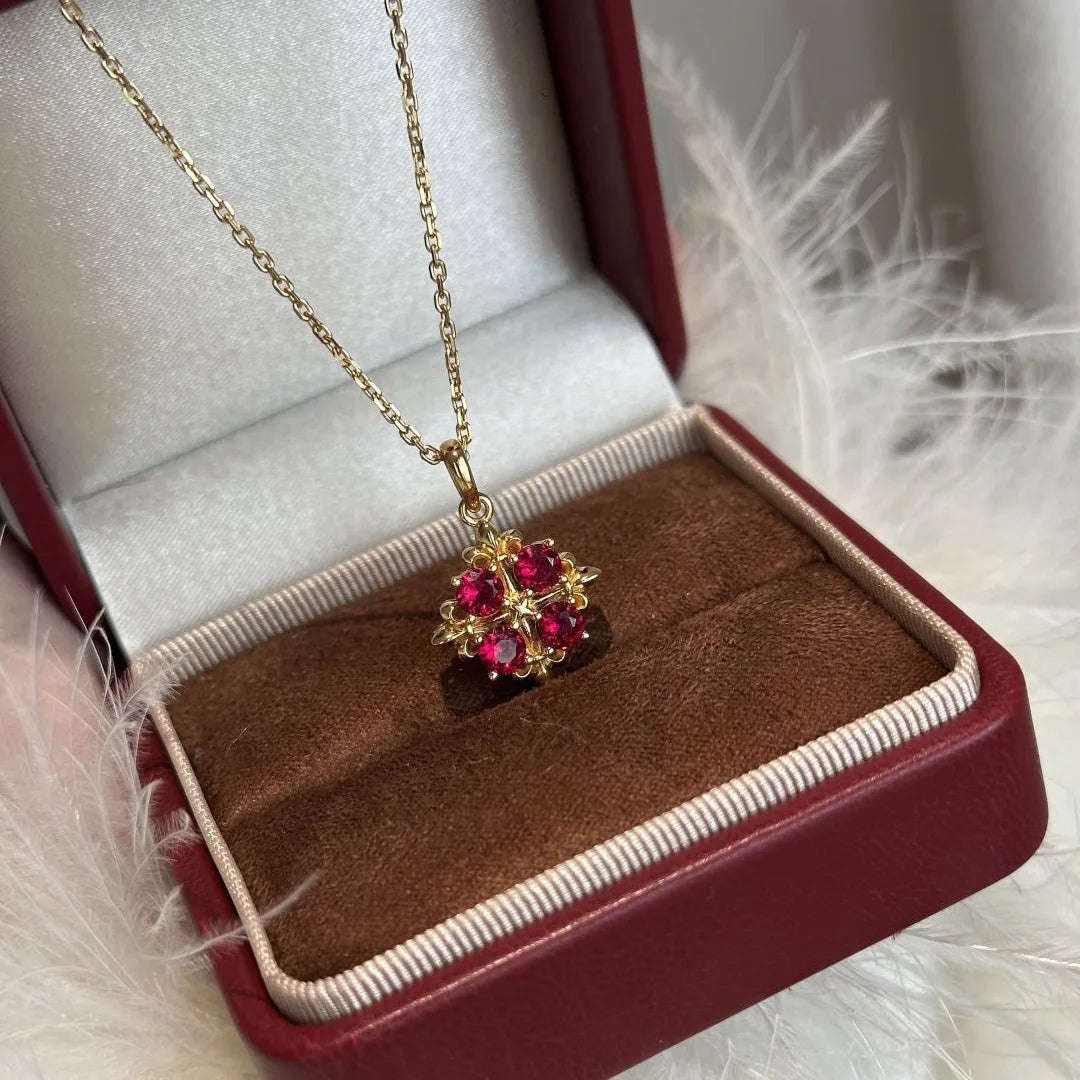 High end light luxury retro inlay diamond red gemstone necklace women's palace style flower collar chain pendant wedding jewelry